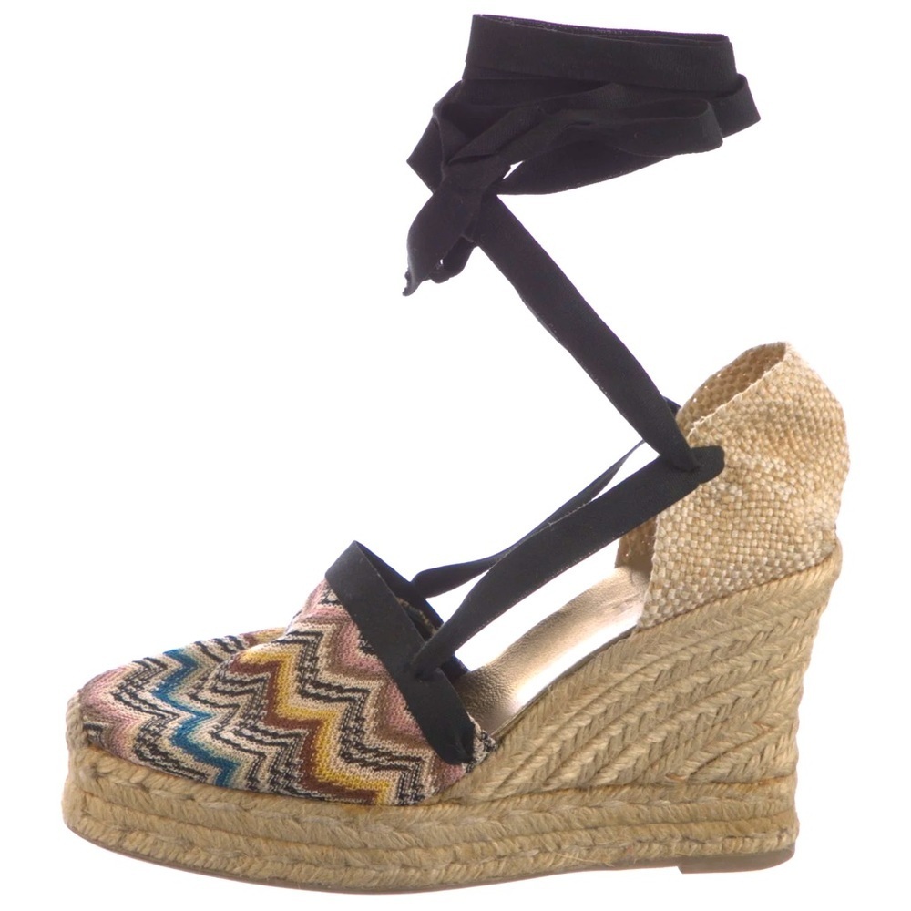 Missoni Espadrilles Zig Zag Eva 80 Wedges Tie-Up Vintage 90s Y2k Sandals Sz 38